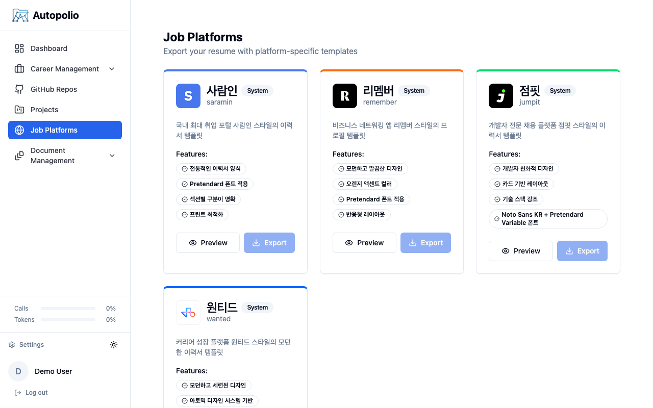 Job platform templates