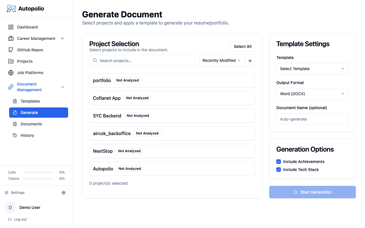 Document generation view
